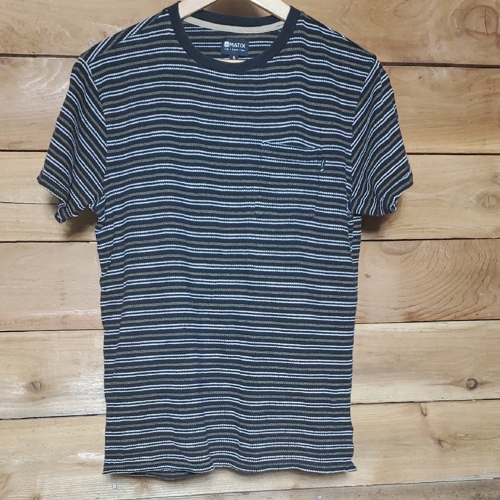 Matix Men's Navy and White Striped Tee